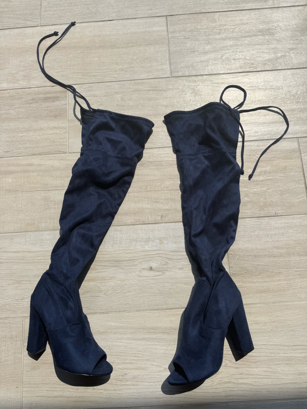 Vince Camuto Navy Over-the-Knee Peep-Toe Block Heel Boots